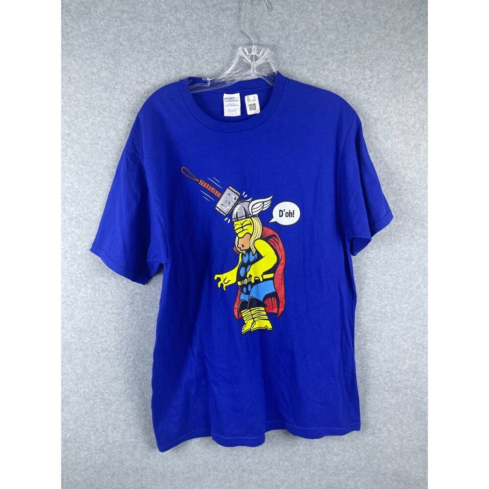 Homer Simpson Thor T Shirt Mens L Blue Doh Hammer‎ Hit Funny Hero 90s